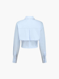 Baby Mavi Open Collar Double Layer Crop Gömlek - Phentora