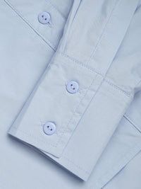 Baby Mavi Open Collar Double Layer Crop Gömlek - Phentora