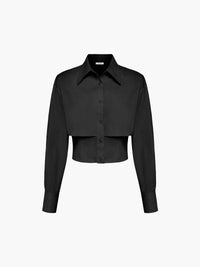 Baby Mavi Open Collar Double Layer Crop Gömlek - Phentora