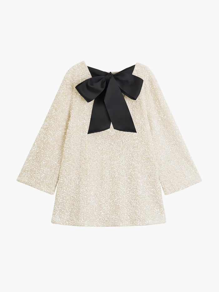 Sequins Kadife Bowknot Mini Elbise - Phentora