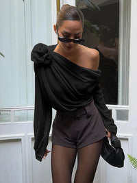 Şifon Semi - sheer One Shoulder Asymmetrical Bluz - Phentora