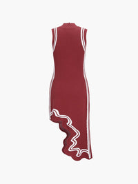 Triko Asimetrik Contrast Trim Mock Neck Midi Elbise - Phentora