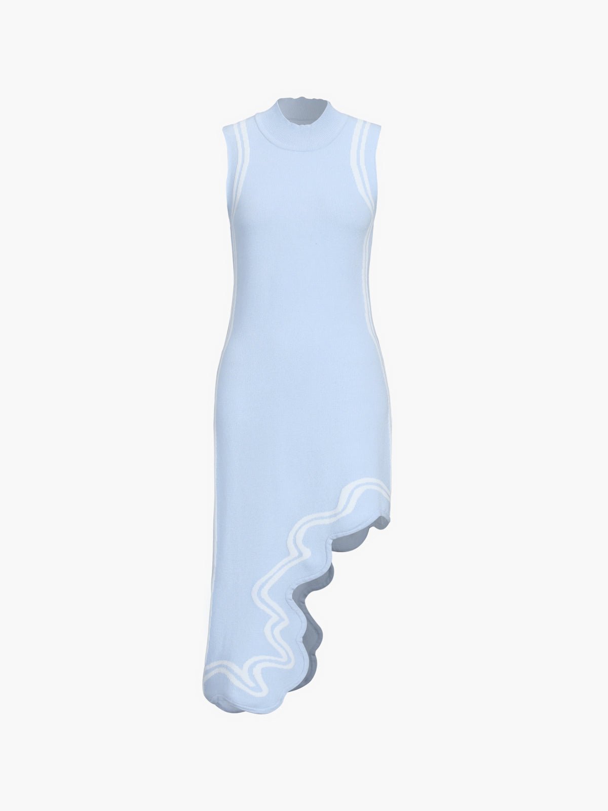Triko Asimetrik Contrast Trim Mock Neck Midi Elbise - Phentora