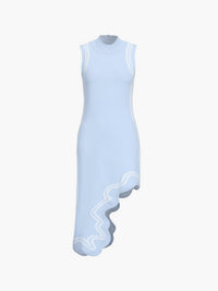 Triko Asimetrik Contrast Trim Mock Neck Midi Elbise - Phentora