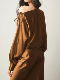 Saten Asymmetrical Cold Shoulder Tied Bluz - Phentora