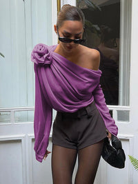 Şifon Semi - sheer One Shoulder Asymmetrical Bluz - Phentora