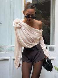 Şifon Semi - sheer One Shoulder Asymmetrical Bluz - Phentora