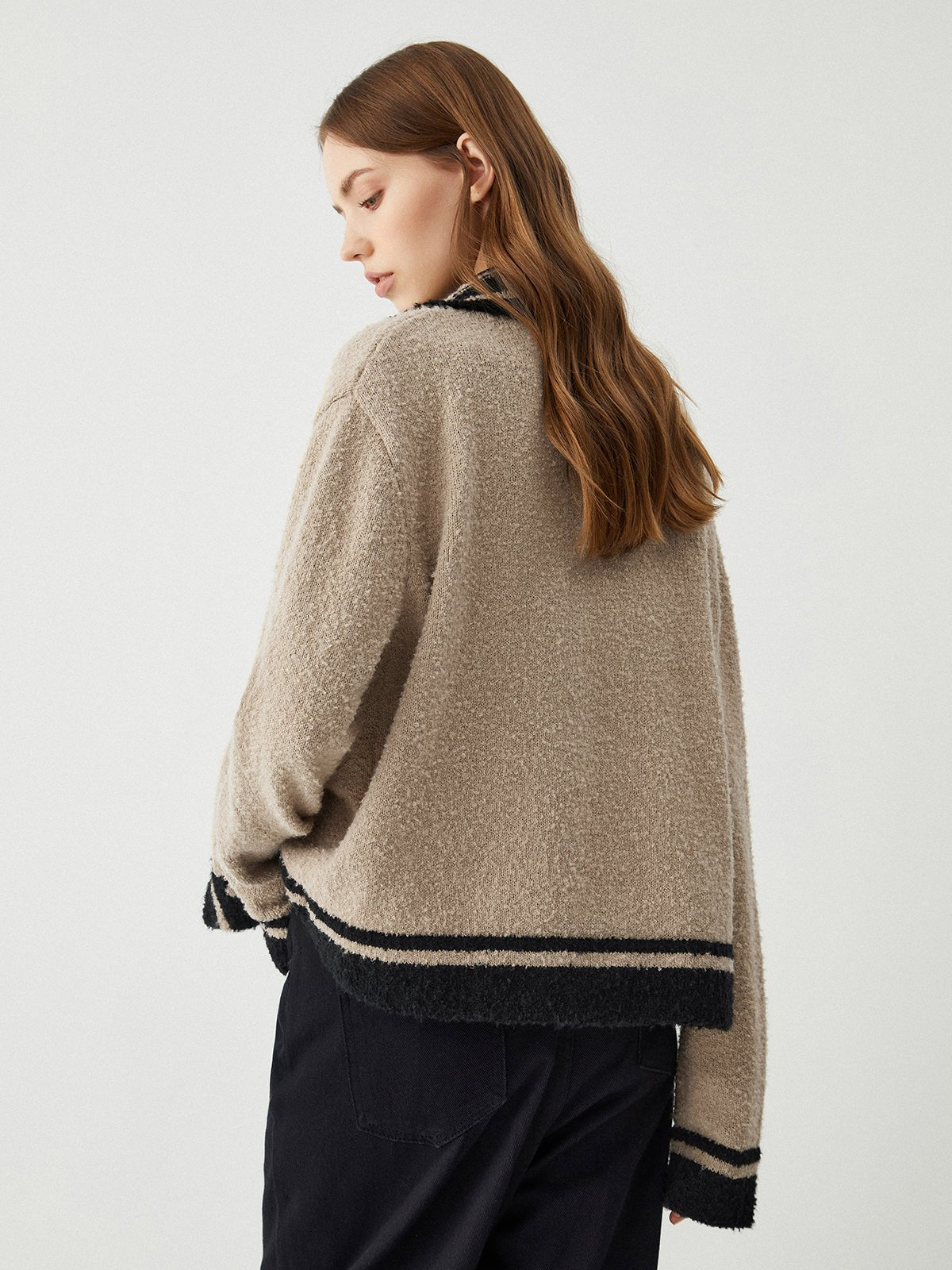 Contrast Trim Triko Hırka - Phentora