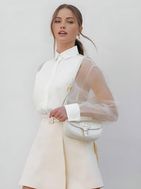 Semi - Sheer Puff Sleeve Organza Gömlek - Phentora