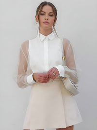Semi - Sheer Puff Sleeve Organza Gömlek - Phentora