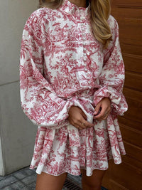 Mürekkep Boyama Baskı Bağlamalı A Kesim Kısa Elbise - Phentora