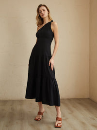 Asimetrik Shoulder Knotted Midi Elbise - Phentora