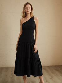 Asimetrik Shoulder Knotted Midi Elbise - Phentora