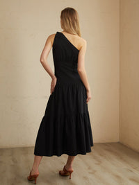 Asimetrik Shoulder Knotted Midi Elbise - Phentora