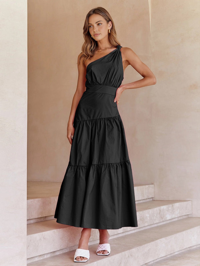 Asimetrik Shoulder Knotted Midi Elbise - Phentora