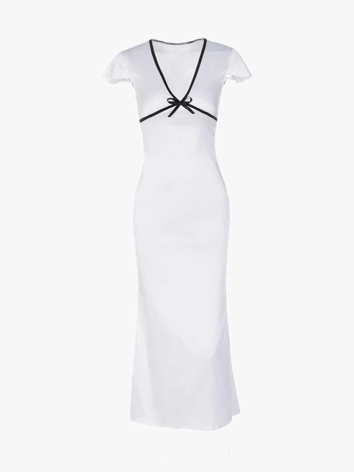 Semi - Sheer Contrast Trim Midi Elbise - Phentora