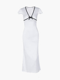 Semi - Sheer Contrast Trim Midi Elbise - Phentora