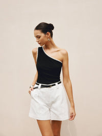 Contrast Trim One Shoulder Off Tank Üst - Phentora