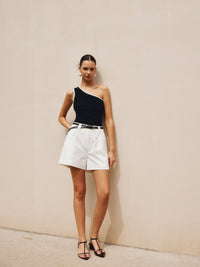 Contrast Trim One Shoulder Off Tank Üst - Phentora
