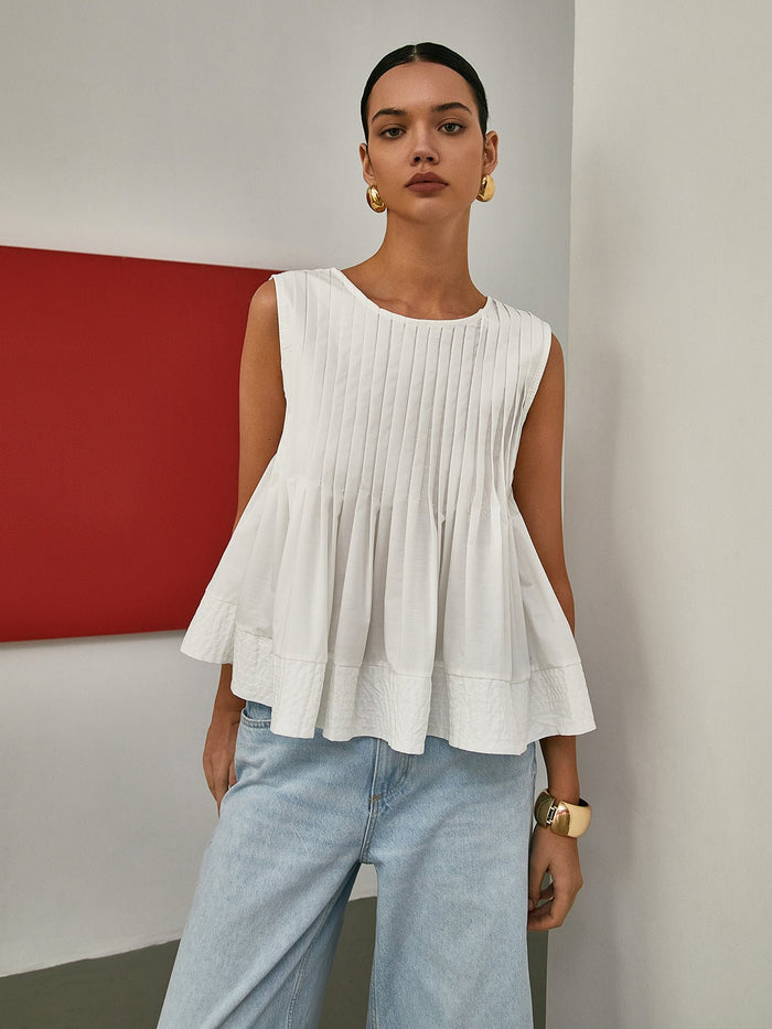 Pileli Peplum Kolsuz Bluz - Phentora