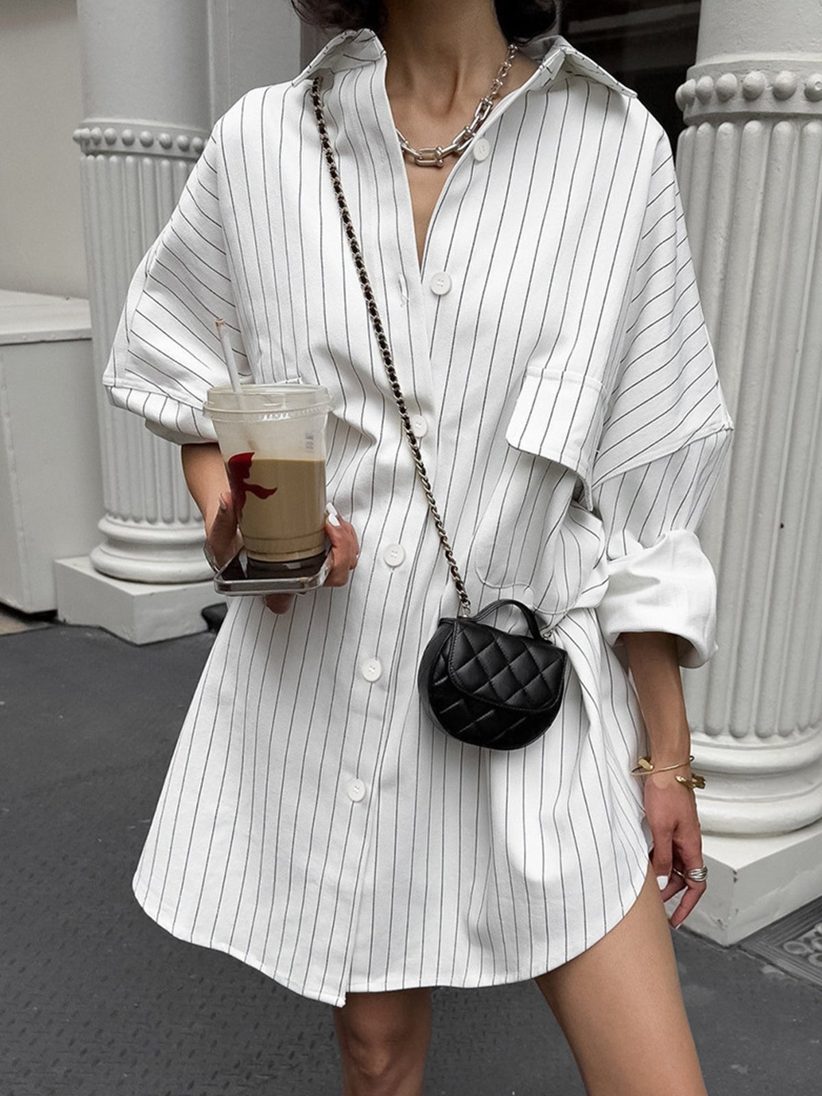 Oversize Striped Large Pockets Gömlek - Phentora