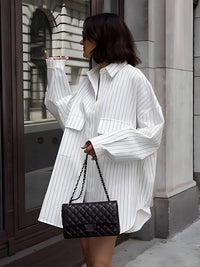 Oversize Striped Large Pockets Gömlek - Phentora