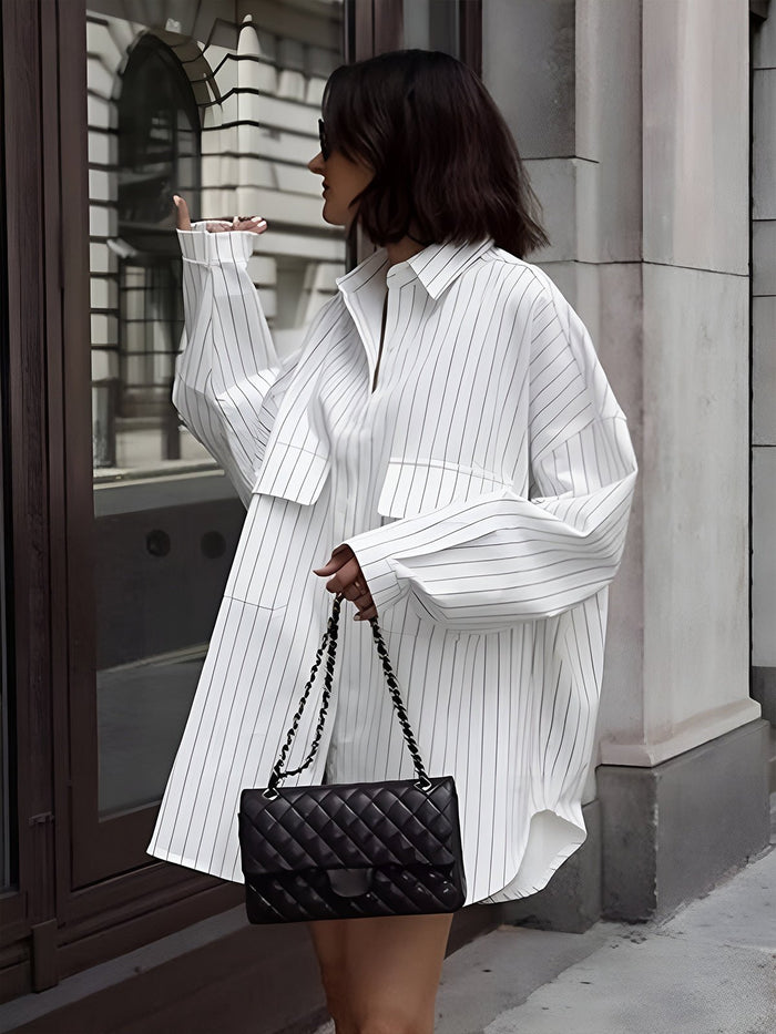 Oversize Striped Large Pockets Gömlek - Phentora