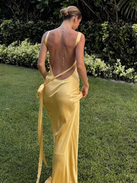 Semi - Sheer Saten Asymmetrical One Shoulder Uzun Elbise - Phentora