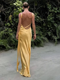Semi - Sheer Saten Asymmetrical One Shoulder Uzun Elbise - Phentora