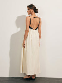 Open Back Contrast Pocket Uzun Elbise - Phentora