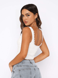 Dantel Trim Düğmeli Up Strappy Üst - Phentora