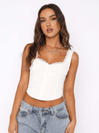 Dantel Trim Düğmeli Up Strappy Üst - Phentora