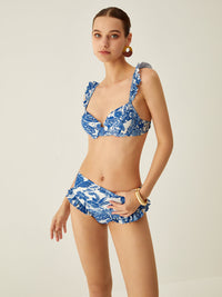 Desenli Volanlı Bikini Takımı