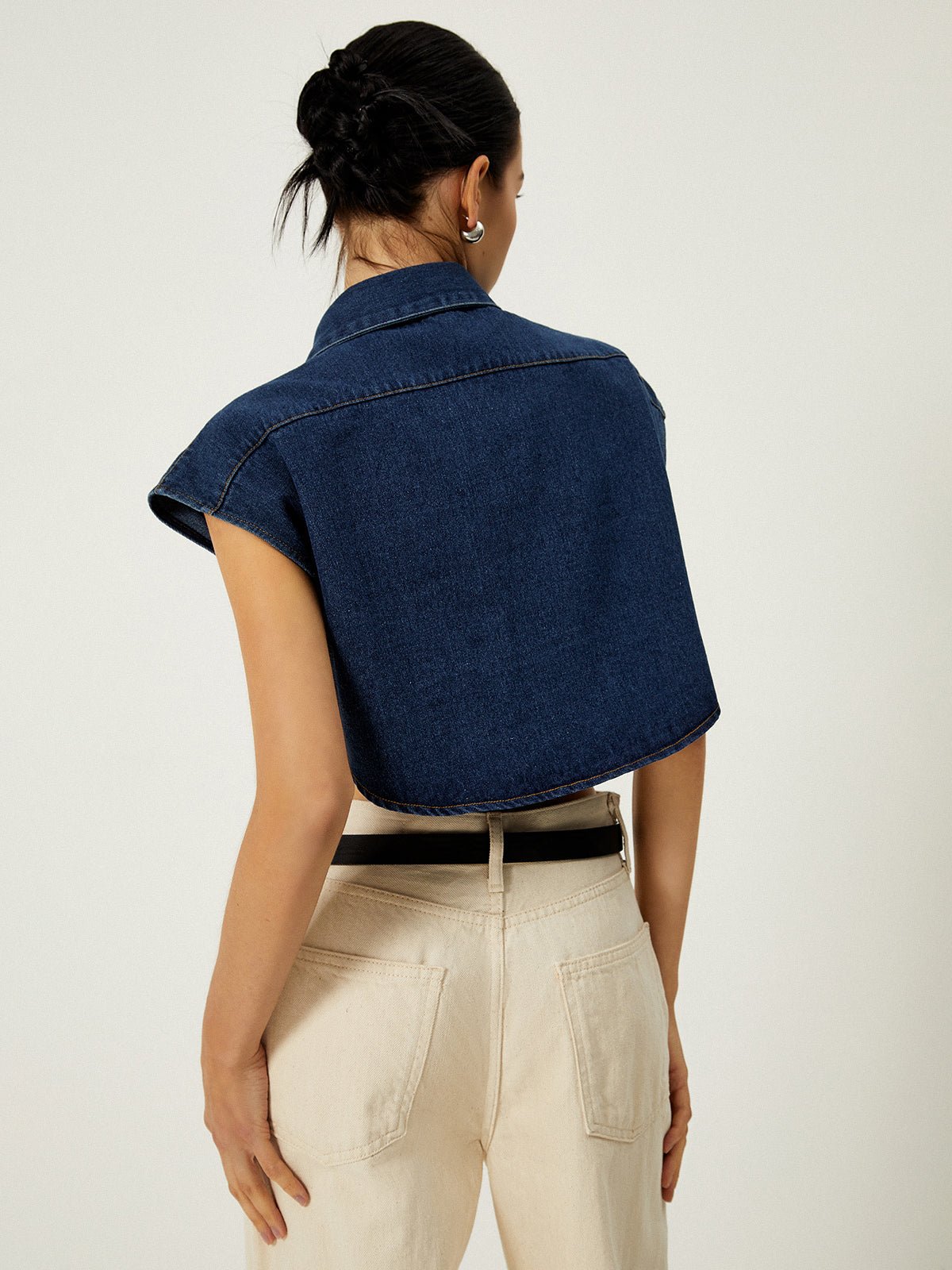 Denim Pockets Turn Down Collar Yelek - Phentora