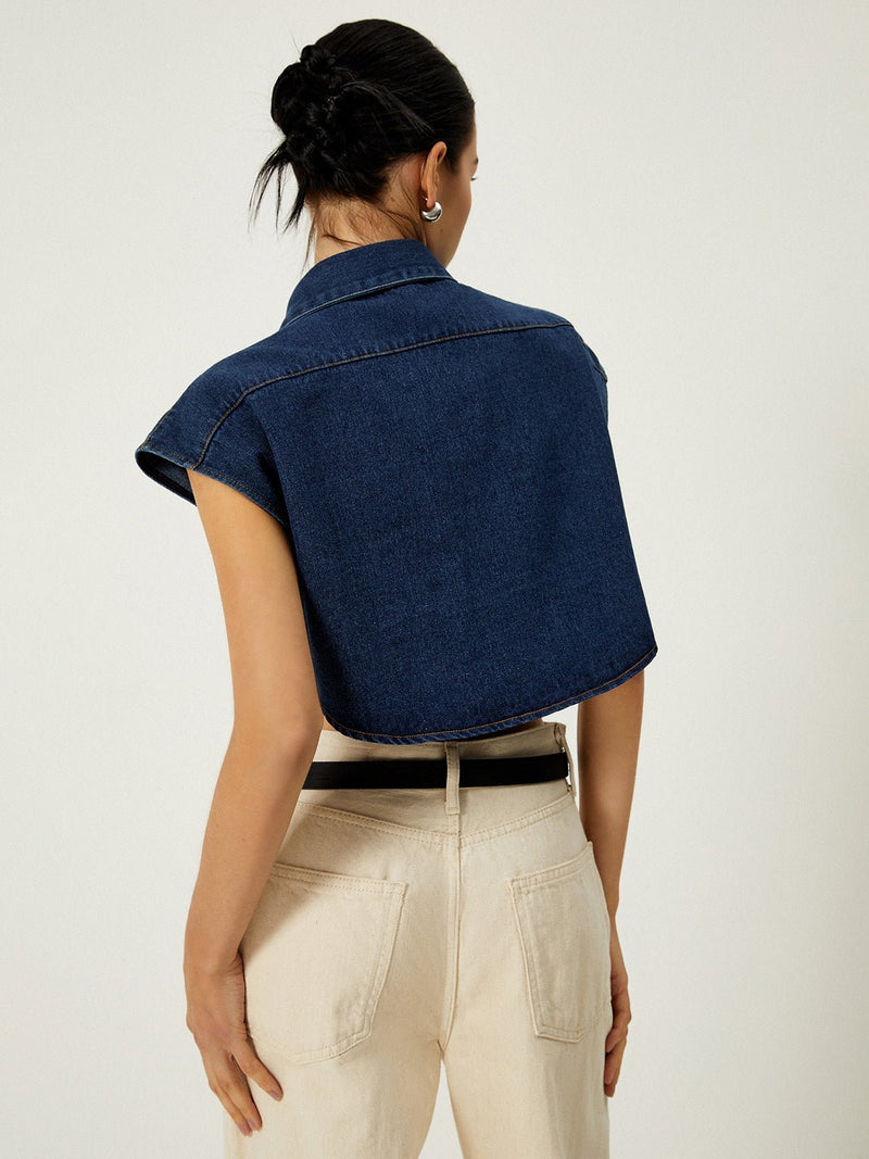 Denim Pockets Turn Down Collar Yelek - Phentora