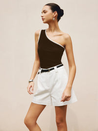 Contrast Trim One Shoulder Off Tank Üst - Phentora