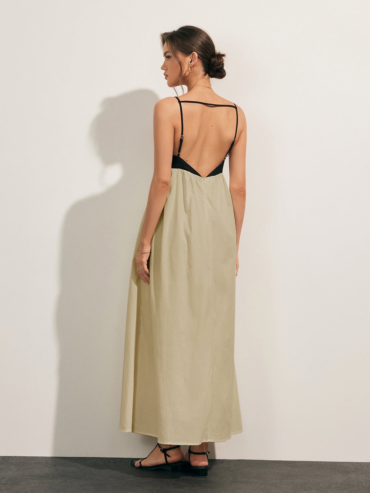 Open Back Contrast Pocket Uzun Elbise - Phentora