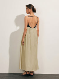Open Back Contrast Pocket Uzun Elbise - Phentora