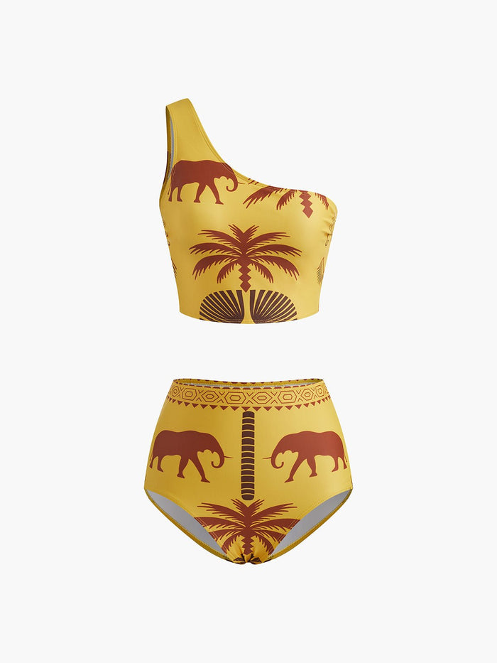 Vintage Yüksek Belli Tek Omuz Bikini Takımı - Phentora