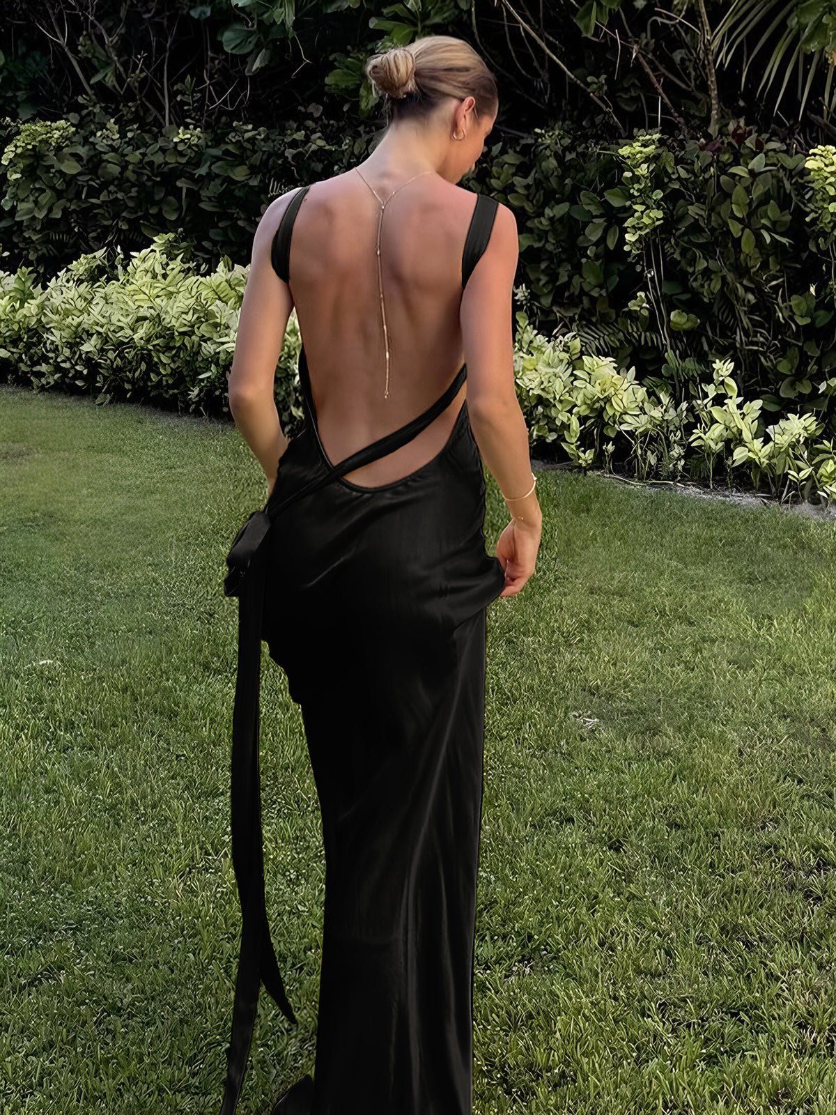 Semi - Sheer Saten Asymmetrical One Shoulder Uzun Elbise - Phentora