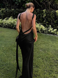 Semi - Sheer Saten Asymmetrical One Shoulder Uzun Elbise - Phentora