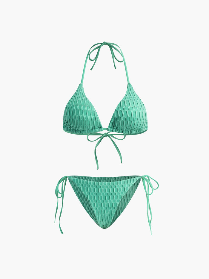 Düz Boyundan Bağlamalı Düğümlü Bikini Takımı - Phentora