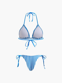Boyundan Bağlamalı Üçgen Çizgili Bikini Takımı - Phentora