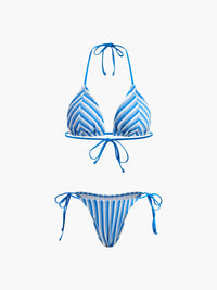 Boyundan Bağlamalı Üçgen Çizgili Bikini Takımı - Phentora