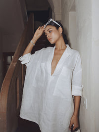 Keten Pockets Semi - Sheer Uzun Kollu Elbise - Phentora