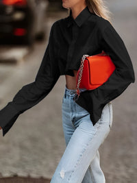 Asymmetrical Pamuklu Crop Gömlek - Phentora