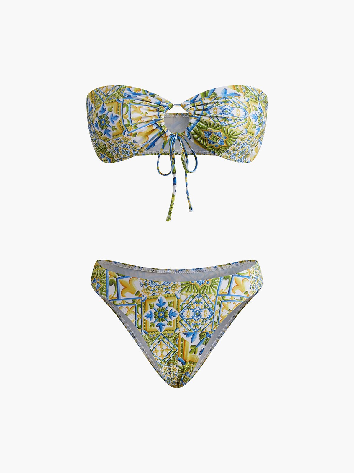Straplez Baskı Düğümlü Bikini Takımı - Phentora