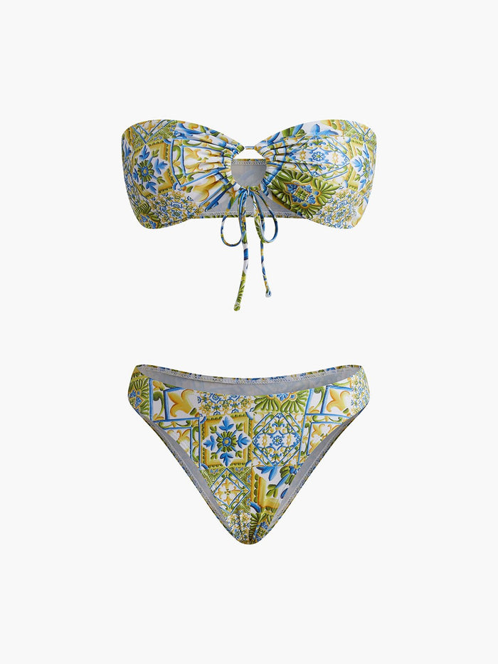 Straplez Baskı Düğümlü Bikini Takımı - Phentora