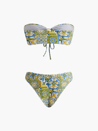 Straplez Baskı Düğümlü Bikini Takımı - Phentora