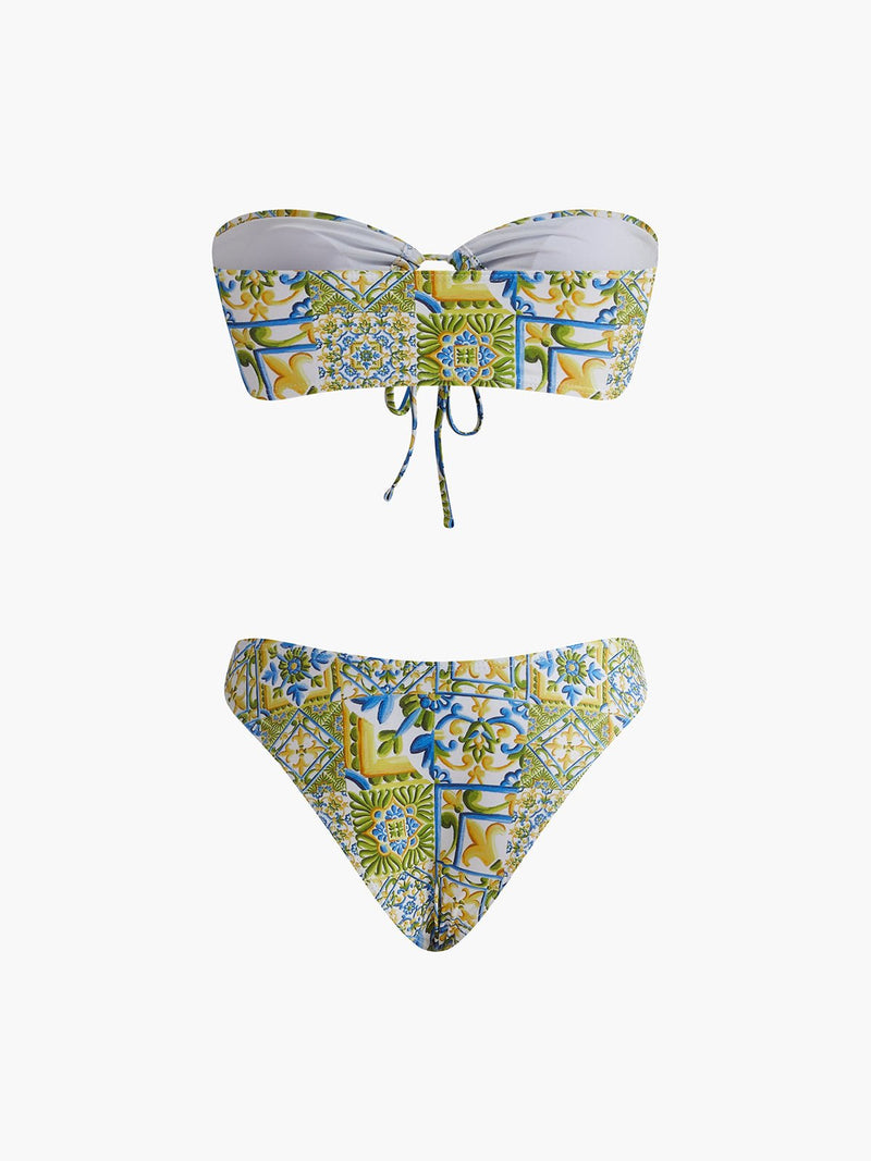 Straplez Baskı Düğümlü Bikini Takımı - Phentora